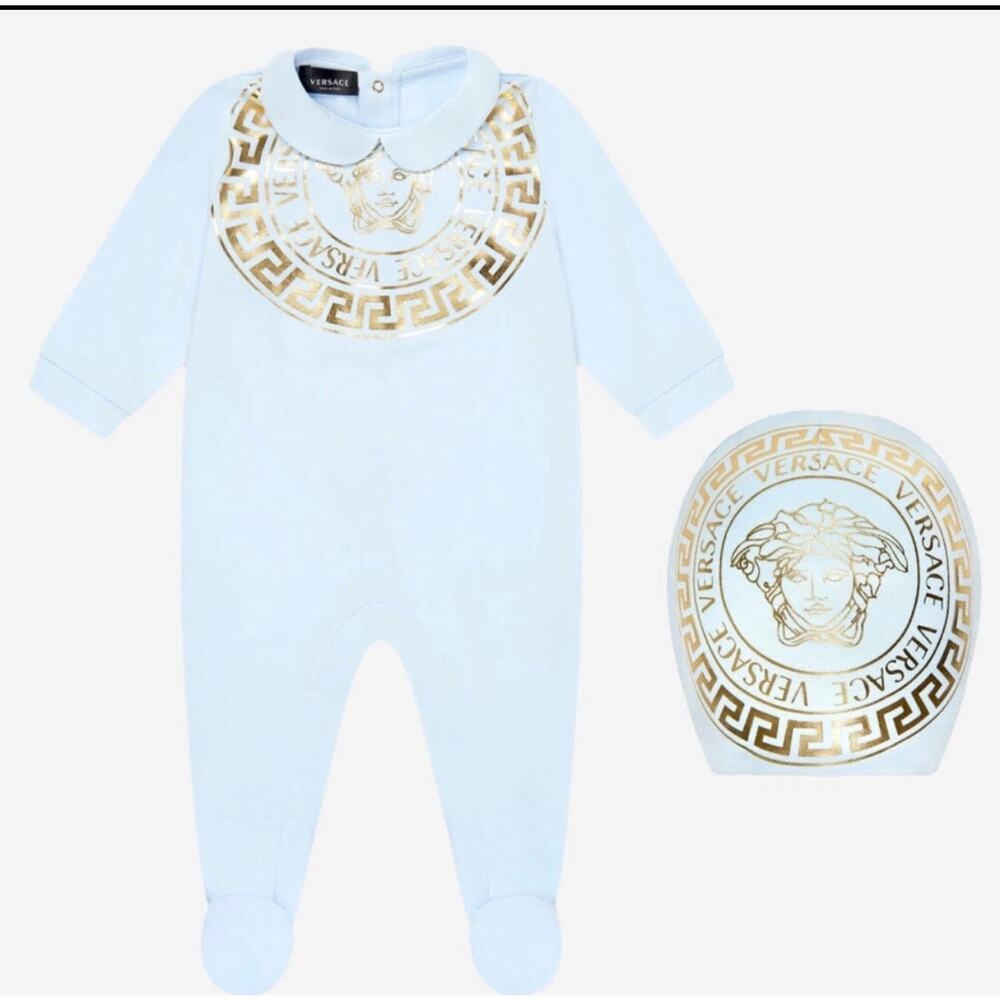 Young Versace Baby Newborn Designer Romper /Bib Baby grow 9-12m Gift Set
